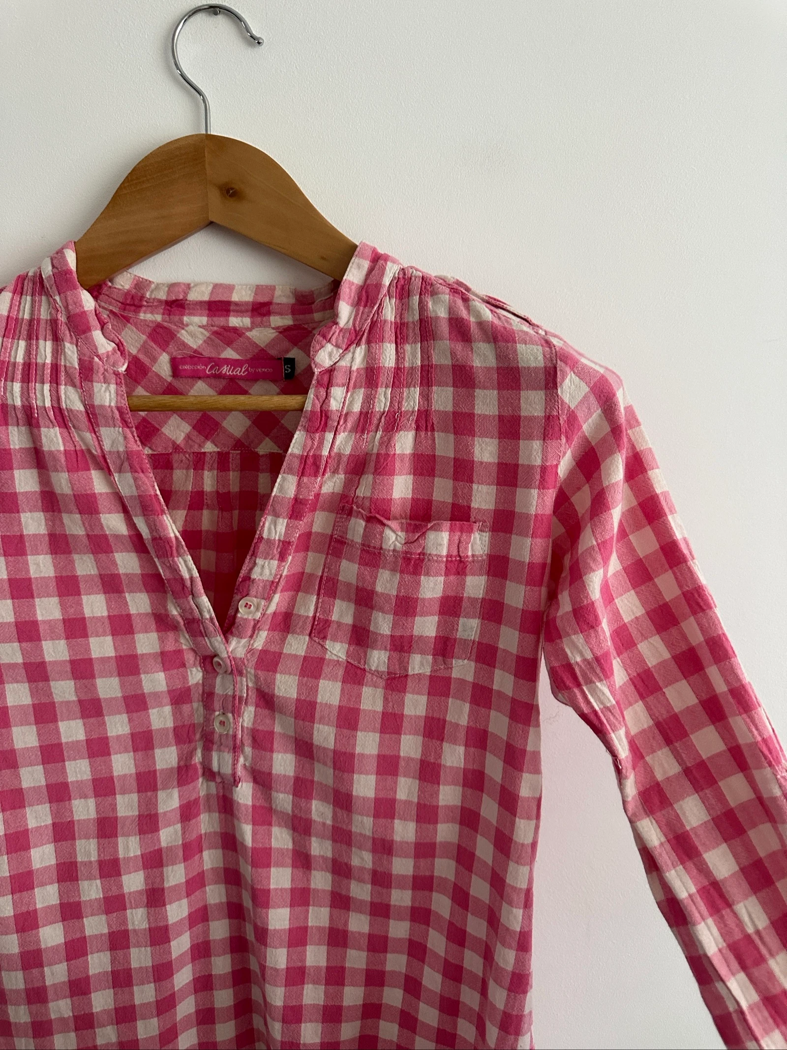 Chemise à carreaux roses Venca en coton | Manches longues | Taille S – photo 5
